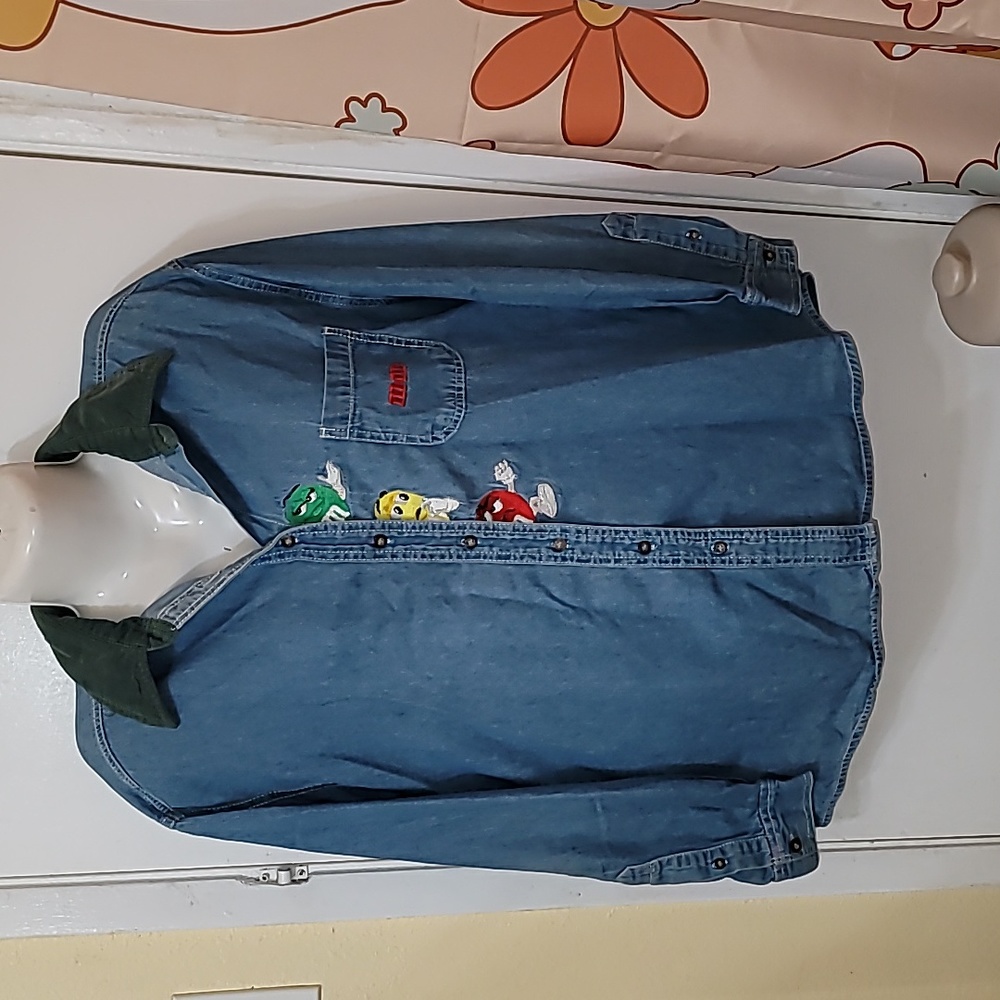 M&M's vintage Button Down denim top long sleeve corduroy collar Hg6